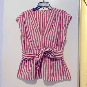 Max Studio Red and White striped Linen Shirt | L